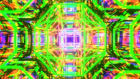 Bright multicolor VJ loop disco shimmering geometry elements. Stock Footage 258466408