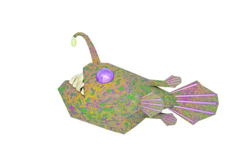 A bright multicolored angry deep-sea angler fish with sharp teeth Illustrazione stock