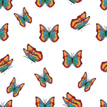 Bright multicolored butterflies seamless pattern. Wallpaper, background, chil Illustration