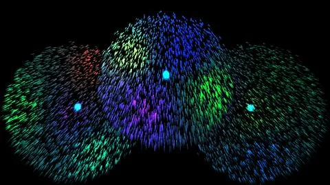 Bright multicolored light clusters in radiant spherical patterns Stockillustratie