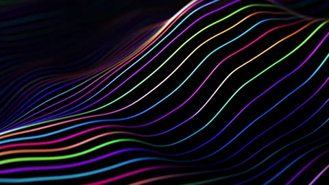 Bright multicolored lines on surface of waves in information space Stock Footage 305497330