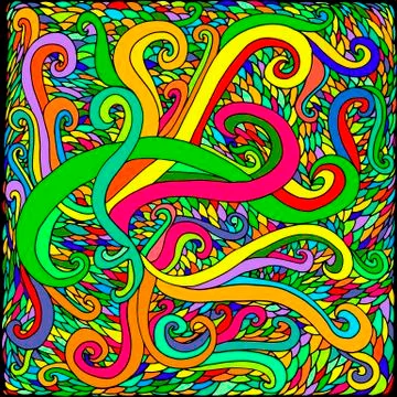 Bright, multicolored, psychedelic background, doodle style, wave Stock Illustration