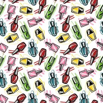 Bright multicolored varnish on a white background. Seamless pattern in the style Stock Illustration