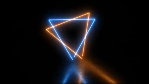 Bright mystical neon triangulars orange blue floor in the dark with smoke Stock Footage 243089777