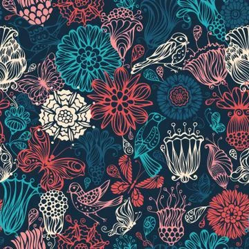 Bright nature seamless pattern. Stock Illustration