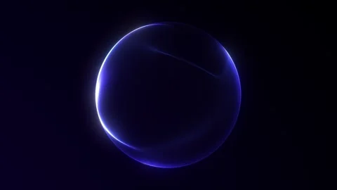 Bright navy blue glowing digital sphere with soft plasma light edges on dee.. Vídeo Stock 332841610