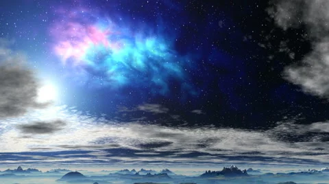 Bright nebula above the clouds Stock Footage 48124497