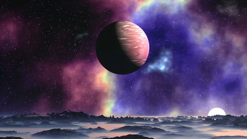 Bright Nebula on Alien Planet Stock Footage 78526185
