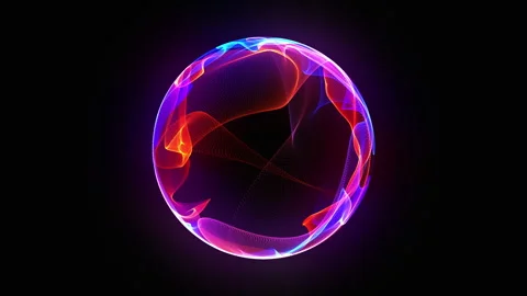 Bright neon 3d sphere in the space. Glowing particle 3d energy orb Stock Footage 307863926