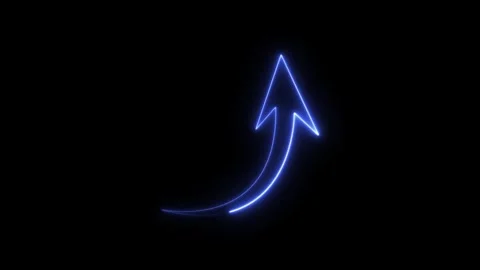 Bright Neon Arrow Moving Upward in Dark Background Stock Footage 344830968