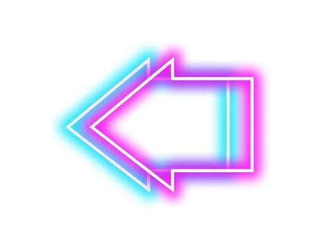Bright neon arrow-shaped pointer on white background Foto stock