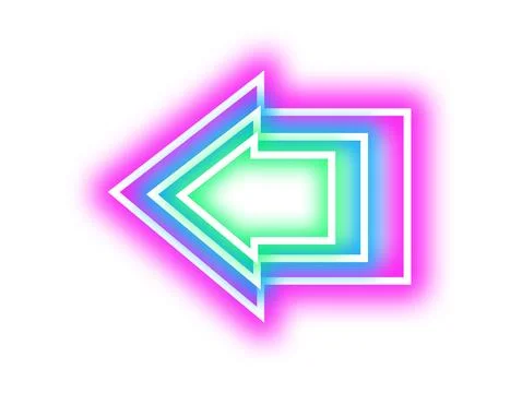 Bright neon arrow-shaped pointer on white background Foto stock