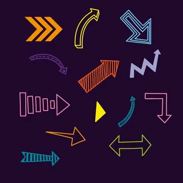 Bright neon arrows on a dark background Stock Illustration