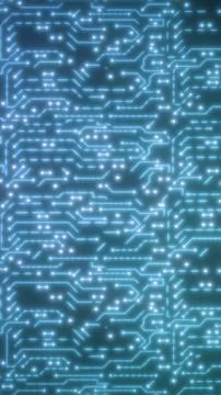 Bright neon blue circuit-like pattern forming a glowing electronic grid acr.. Stock Illustration