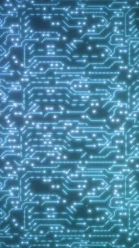 Bright neon blue circuit-like pattern forming a glowing electronic grid acr.. Stockillustratie