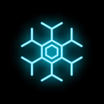 Bright neon blue snowflake glowing on black background Stock Illustration