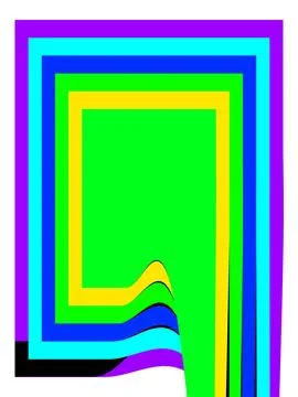 Bright neon concentric rectangular borders with a wavy glitch distortion effect Stock Illustration