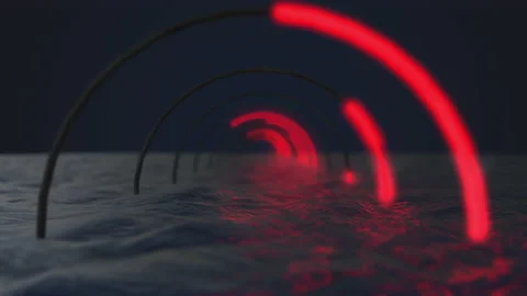 A bright neon frame shimmers with a neon spectrum of light in the water. Smoky b Stock Footage 151161053