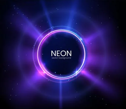 Bright neon frame. Vector circle with star background. Stock Illustration