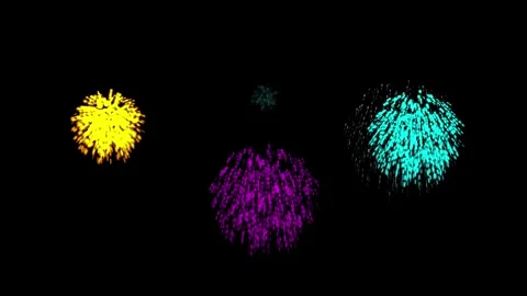 Bright neon glow effect firework bursts animation isolated on black background Stock Footage 327890275