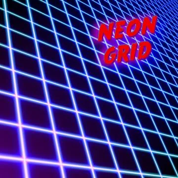 Bright neon grid lines glowing background with 80s style Illustrazione stock