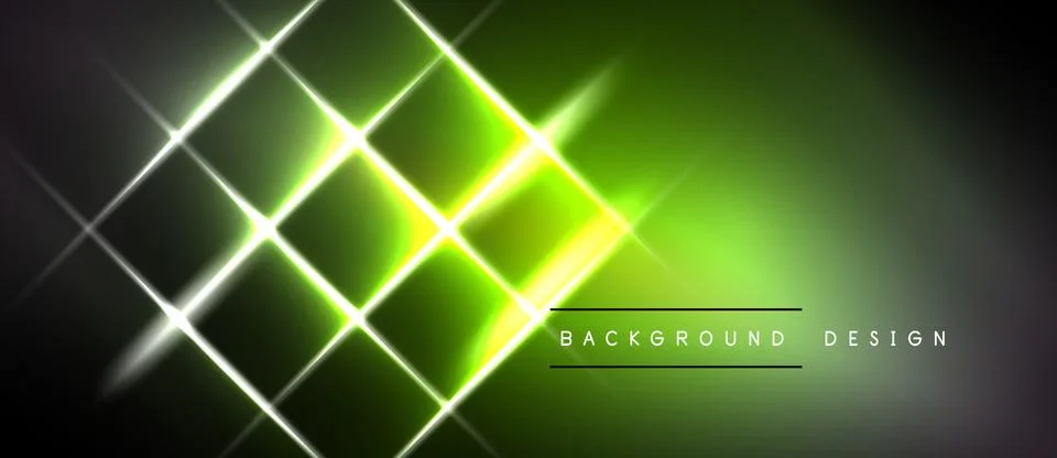 Bright neon grid pattern. Green light streaks intersect creating dynamic visu Stock Illustration
