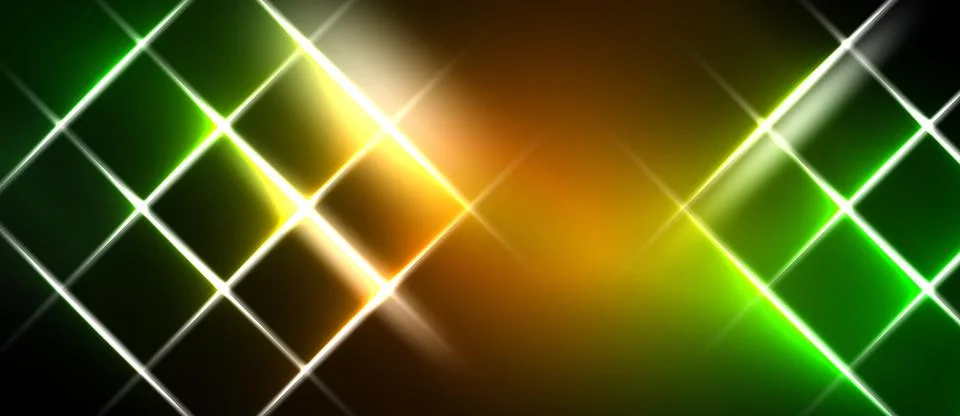 Bright neon grid pattern. Green, yellow, orange hues dominate dark background Stock Illustration
