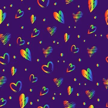 Bright neon heart pattern in rainbow colors Illustrazione stock