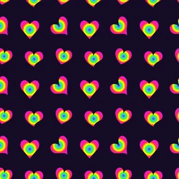 Bright neon heart pattern in rainbow colours Illustrazione stock