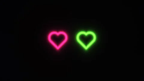 Bright neon hearts with a light pulse on a dark background Stock Footage 338013729