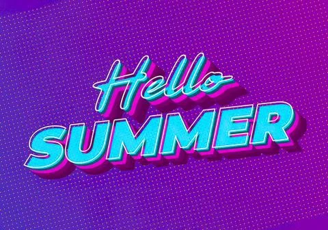 Bright neon hello summer sign on purple background Stock Illustration