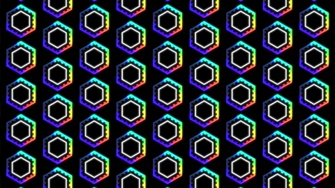 Bright Neon Hexagon Pattern on Black Background for Technology and Graphic .. Stock Footage 338216094
