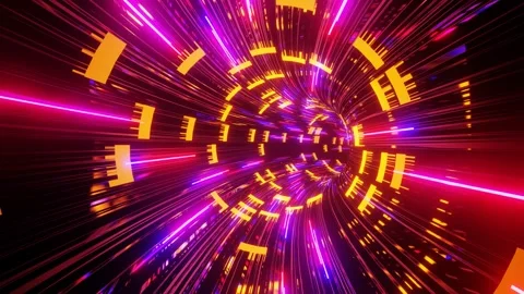 Bright neon hyper-jump through the tunnel into the abyss Stock Footage 169689850