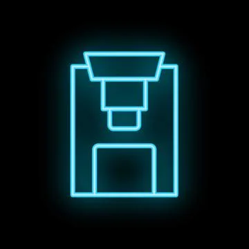 Bright neon icon of a floppy disk on black background 스톡 일러스트