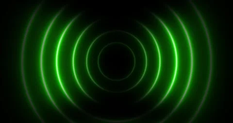 Bright neon lights circle waves loop animation. On a black background radio wave Stock Footage 337560313