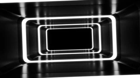 Bright neon lights framing dark rectangular tunnel. Design Video stock 305653117