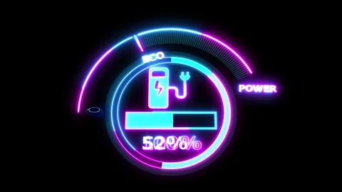 Bright Neon line Buttery Progress. Electric car dashboard display design co.. Stock Footage 293484106