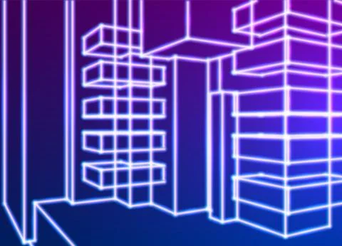 Bright neon lines abstract background with retro computer technology 80s styl Stock Illustration