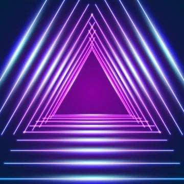 Bright neon lines background with triangle and 80s style laser rays Stock Illustration