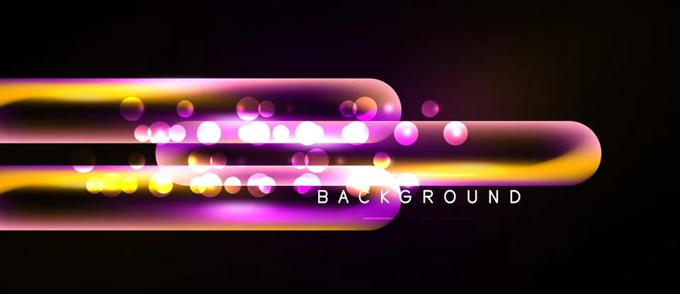 Bright neon lines, circles create abstract background. Vivid purple, yellow.. Stock Illustration