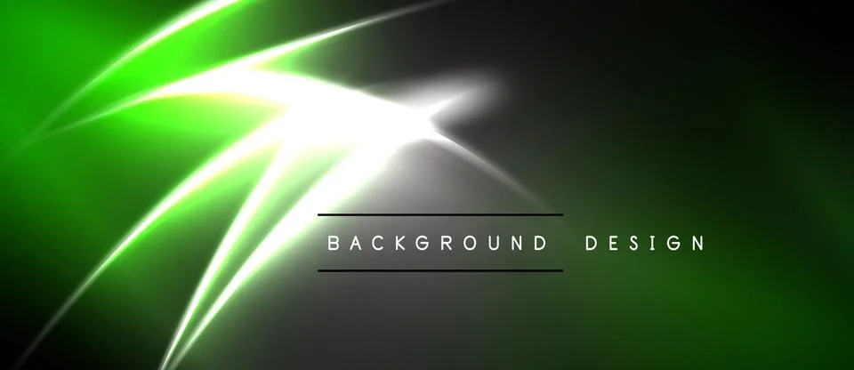 Bright neon lines create dynamic abstract design. Green, white gradients blen Stock Illustration