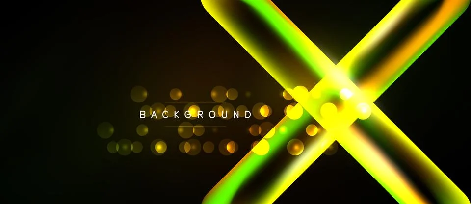 Bright neon lines form abstract X shape. Glowing dots enhance dark background Stock Illustration