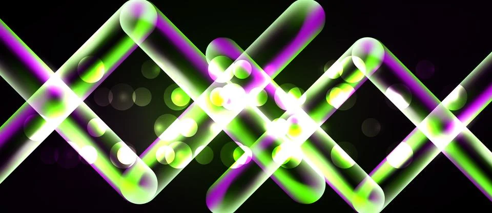 Bright neon lines form repeating diamond shapes against dark background. Bu.. イラスト素材