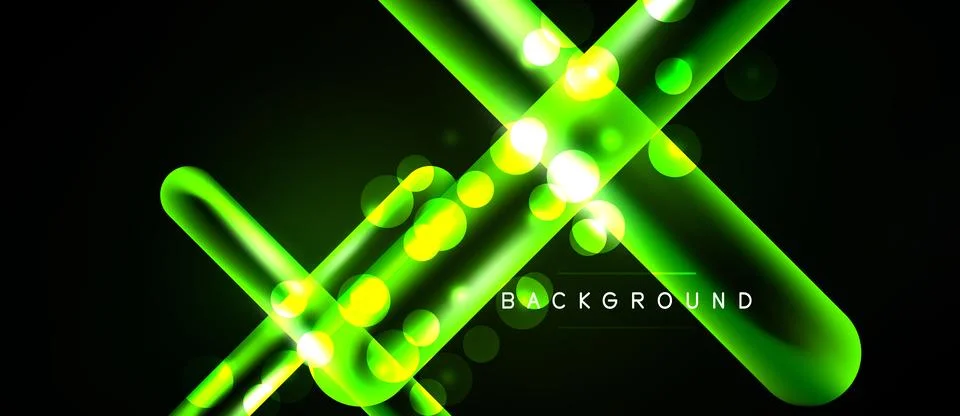 Bright neon lines intersect, creating dynamic glowing effect. Dark background Stock Illustration