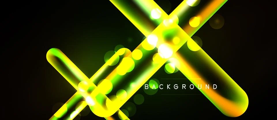 Bright neon lines intersect, creating dynamic abstract background. Vivid ye.. Stock Illustration