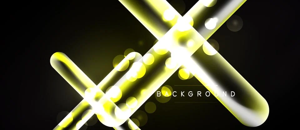 Bright neon lines intersect, creating dynamic light effects. Dark background Stock Illustration