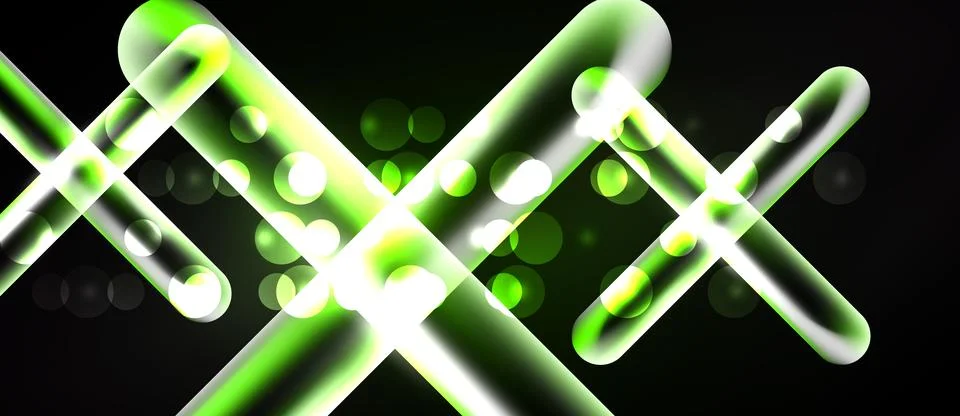Bright neon lines intersect, creating abstract shapes. Circles add depth ag.. Stockillustratie