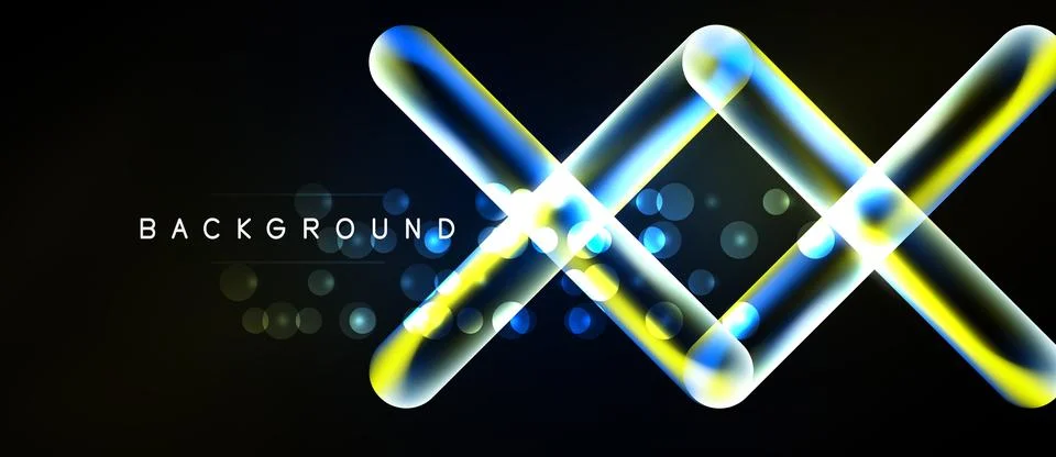 Bright neon lines intersect, creating abstract shapes. Dark background enhanc Stock Illustration