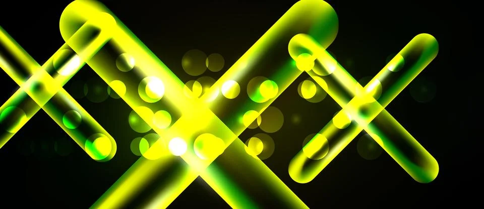 Bright neon lines intersect, creating abstract shapes. Glowing circles add Stockillustratie