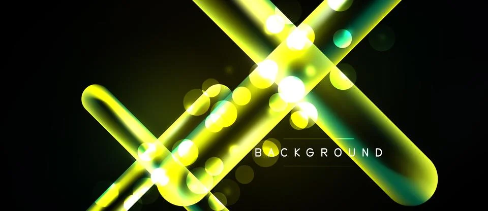 Bright neon lines intersect, creating dynamic light effects. Dark background Stock Illustration